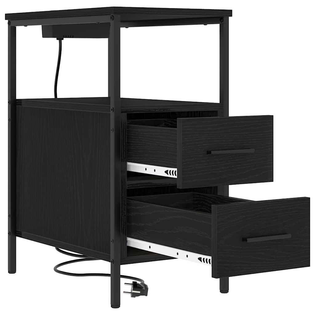 Nachtkastje Emilia - 2 stuks - met oplaadstation - Zwart