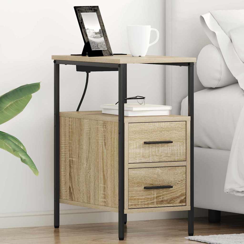 Nachtkastje Emilia - 2 stuks - met oplaadstation - Sonoma eiken