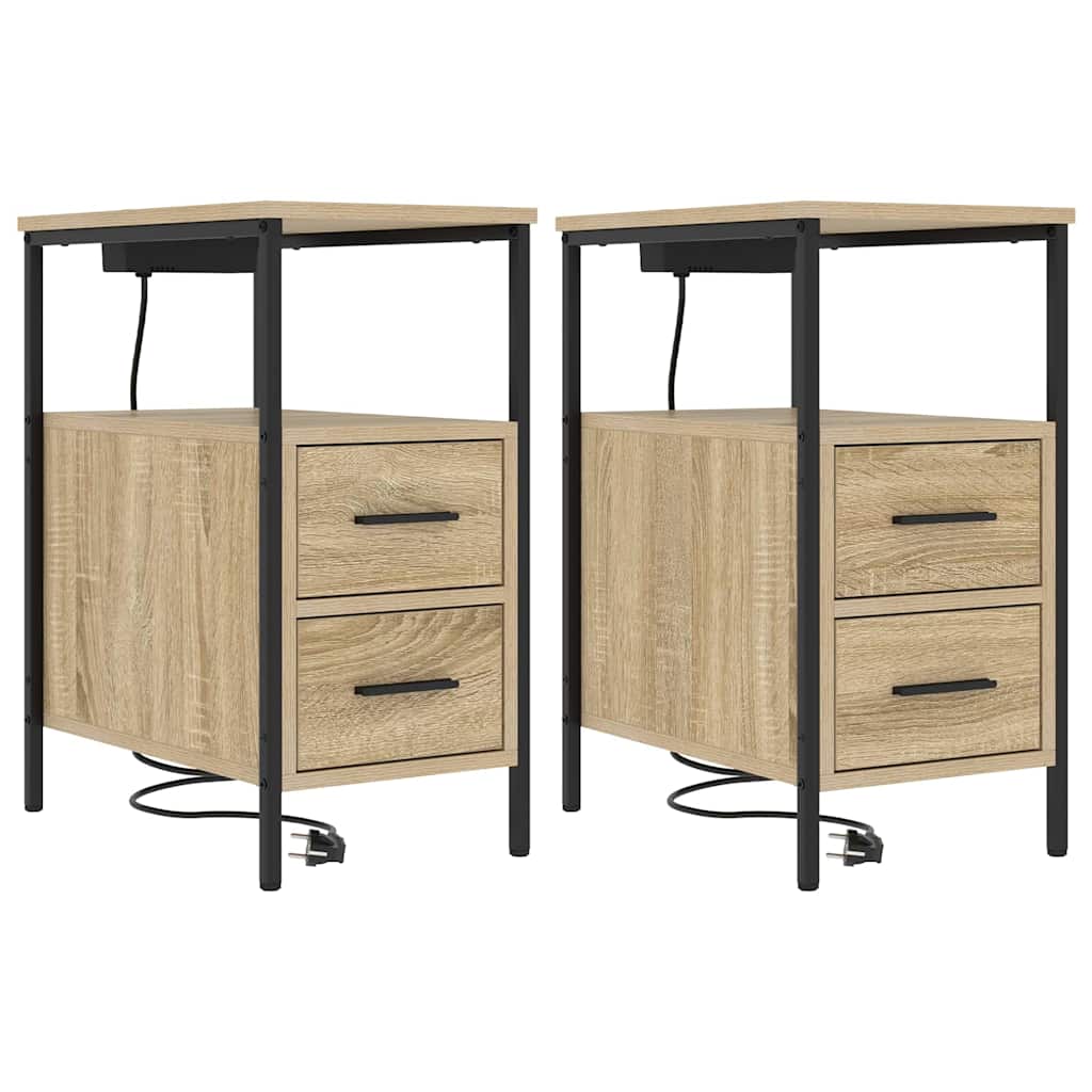 Nachtkastje Emilia - 2 stuks - met oplaadstation - Sonoma eiken