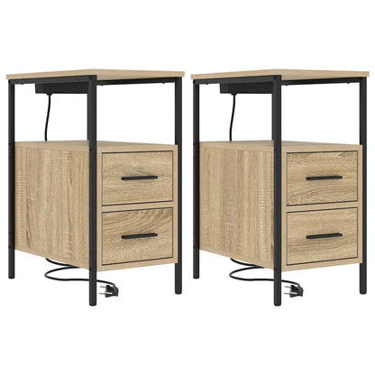 Nachtkastje Emilia - 2 stuks - met oplaadstation - Sonoma eiken