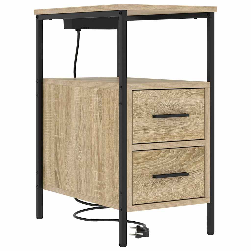 Nachtkastje Emilia - 2 stuks - met oplaadstation - Sonoma eiken