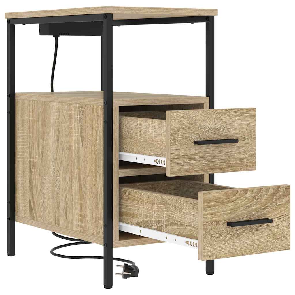 Nachtkastje Emilia - 2 stuks - met oplaadstation - Sonoma eiken