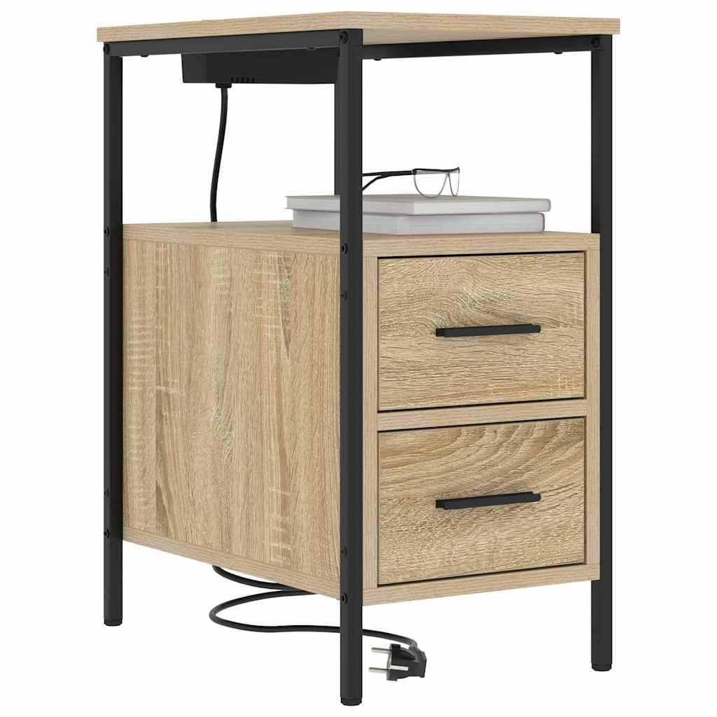 Nachtkastje Emilia - 2 stuks - met oplaadstation - Sonoma eiken