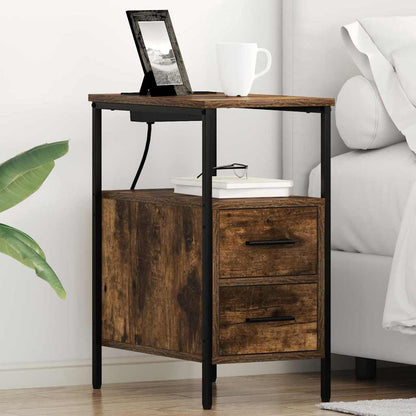 Nachtkastje Emilia - 2 stuks - met oplaadstation - Oud hout