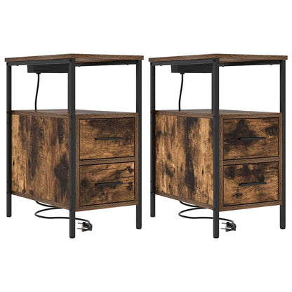 Nachtkastje Emilia - 2 stuks - met oplaadstation - Oud hout