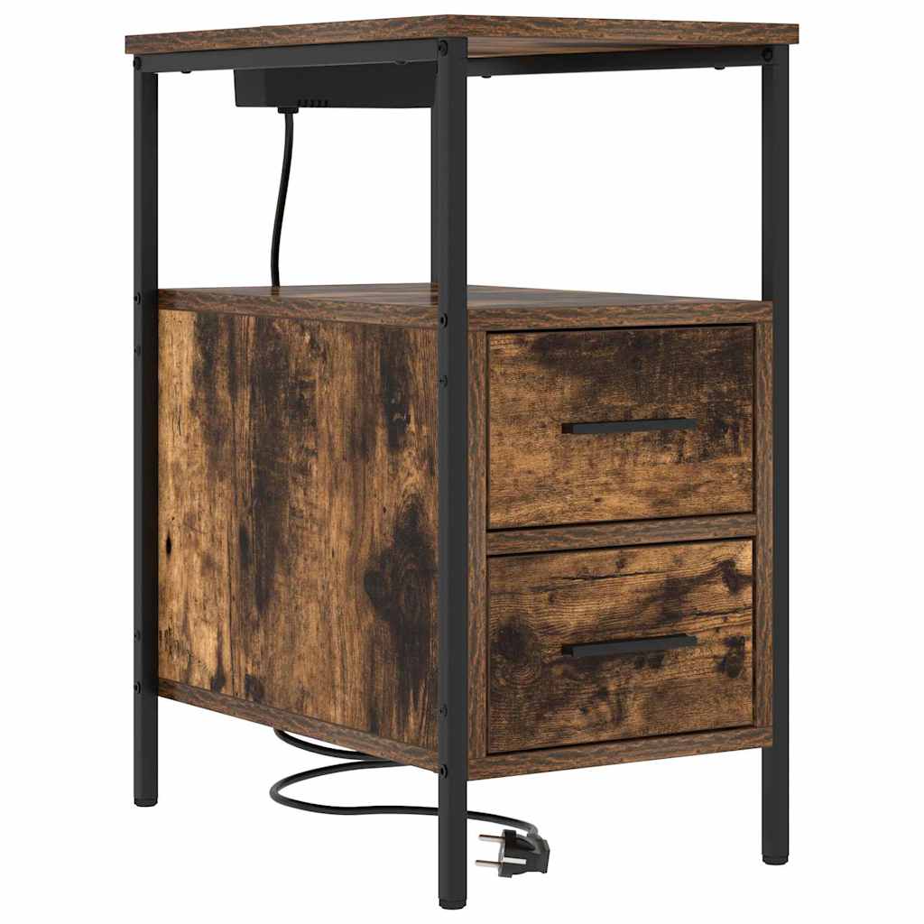 Nachtkastje Emilia - 2 stuks - met oplaadstation - Oud hout