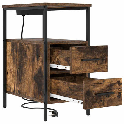Nachtkastje Emilia - 2 stuks - met oplaadstation - Oud hout