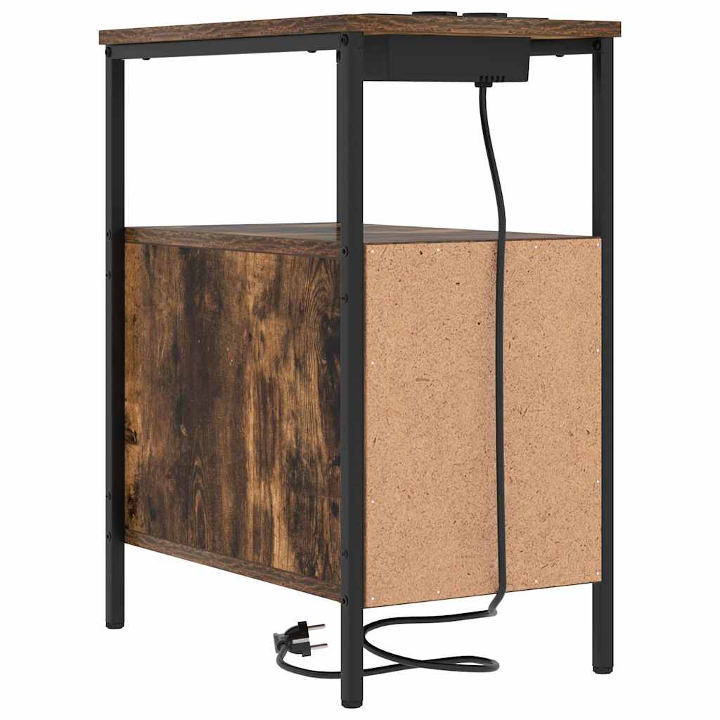 Nachtkastje Emilia - 2 stuks - met oplaadstation - Oud hout