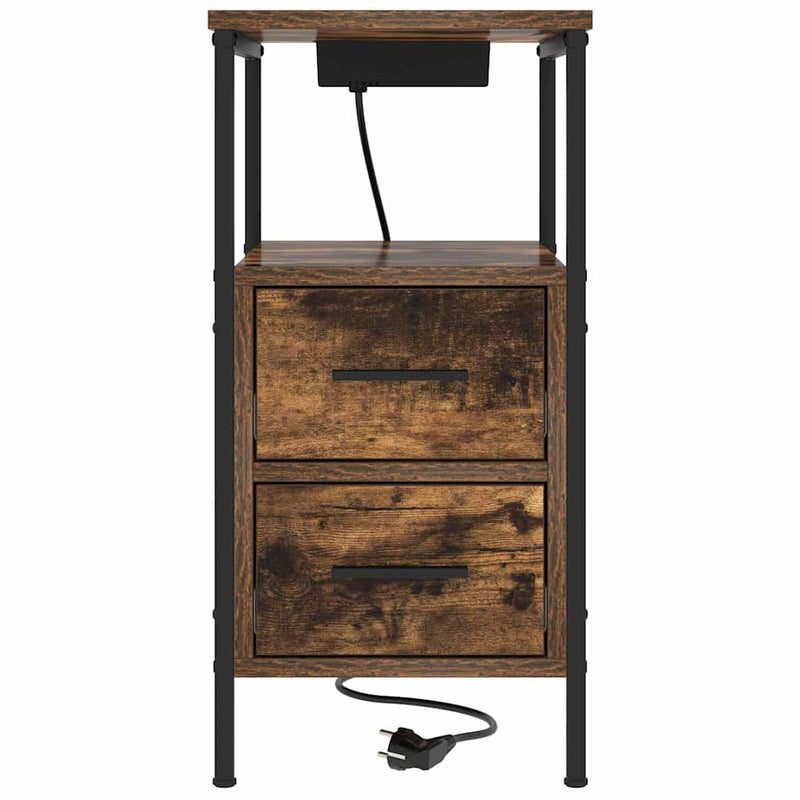 Nachtkastje Emilia - 2 stuks - met oplaadstation - Oud hout
