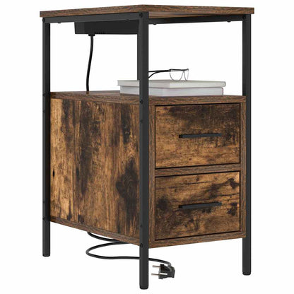 Nachtkastje Emilia - 2 stuks - met oplaadstation - Oud hout