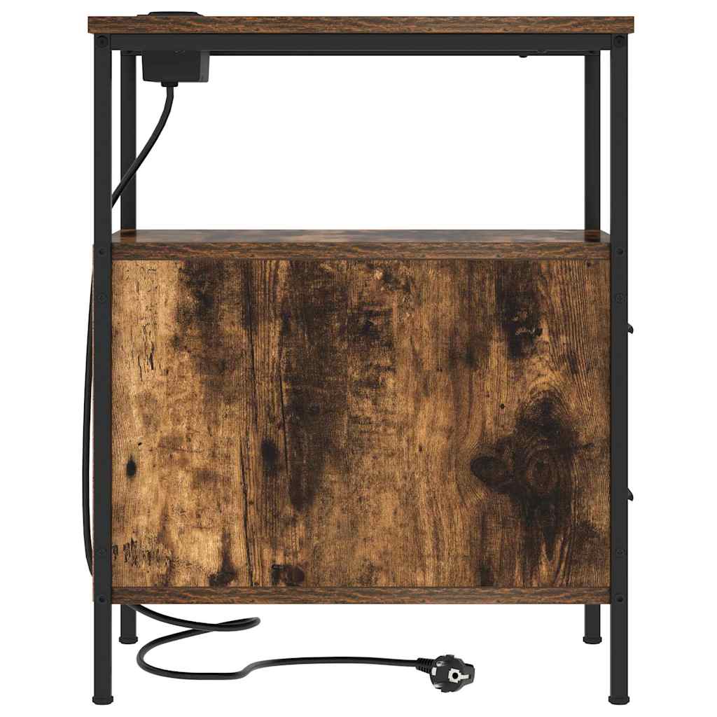 Nachtkastje Emilia - 2 stuks - met oplaadstation - Oud hout