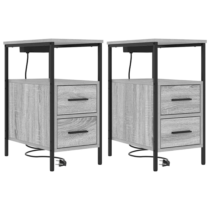 Nachtkastje Emilia - 2 stuks - met oplaadstation - Grijs sonoma – extra afbeelding