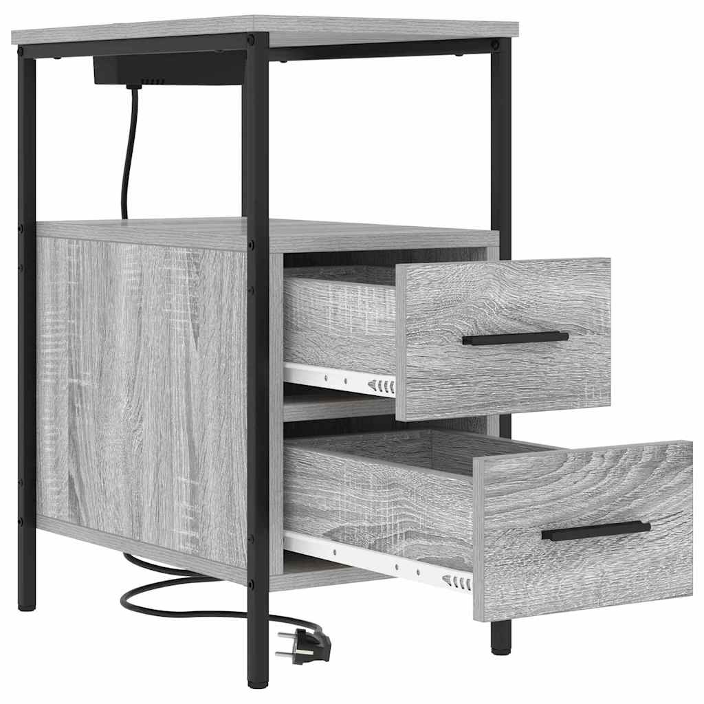 Nachtkastje Emilia - 2 stuks - met oplaadstation - Grijs sonoma