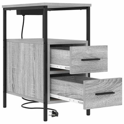 Nachtkastje Emilia - 2 stuks - met oplaadstation - Grijs sonoma