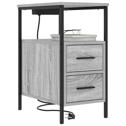 Nachtkastje Emilia - 2 stuks - met oplaadstation - Grijs sonoma