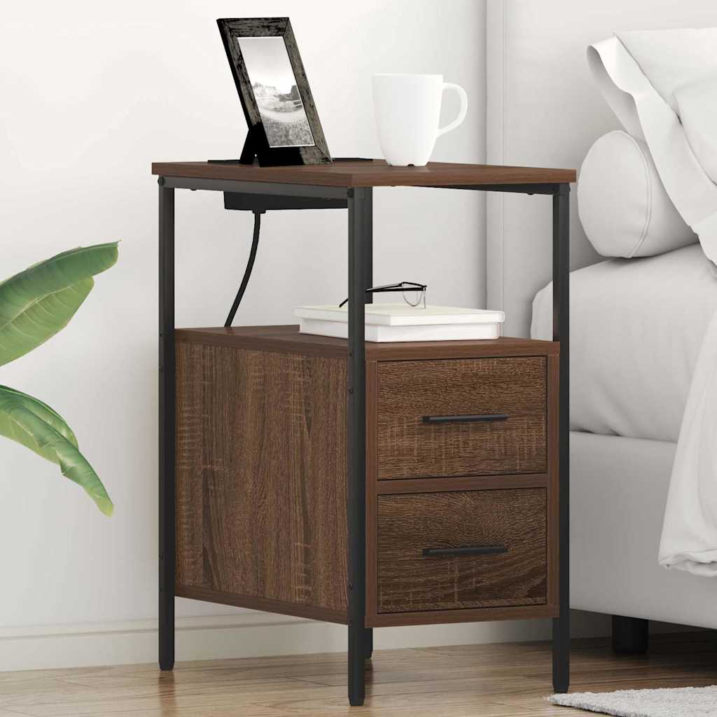 Nachtkastje Emilia - 2 stuks - met oplaadstation - Bruin eiken