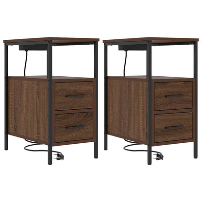 Nachtkastje Emilia - 2 stuks - met oplaadstation - Bruin eiken