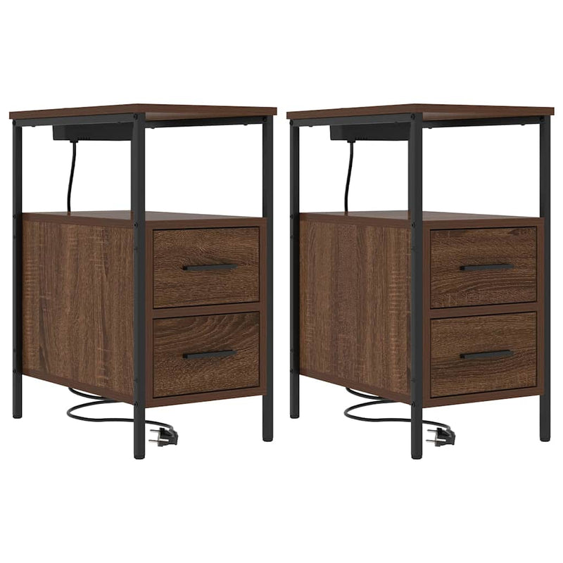 Nachtkastje Emilia - 2 stuks - met oplaadstation - Bruin eiken – extra afbeelding
