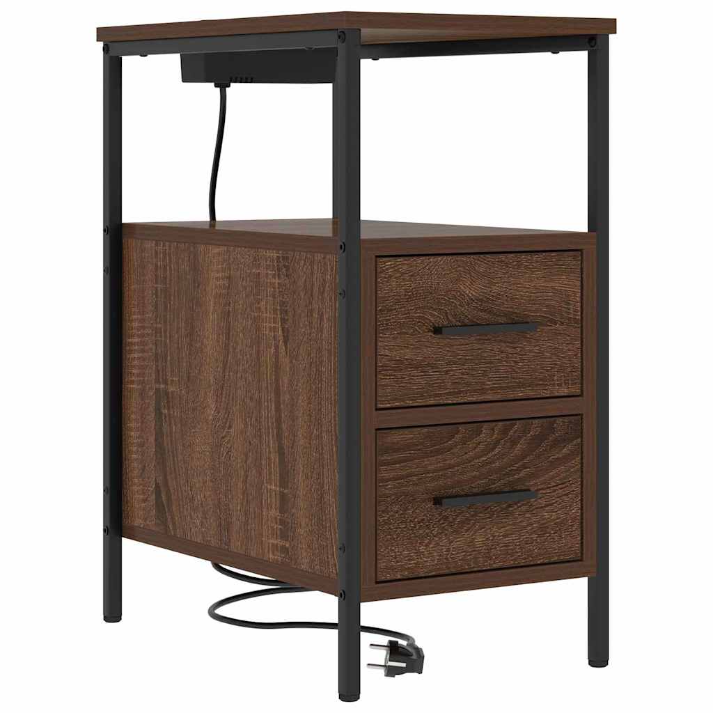 Nachtkastje Emilia - 2 stuks - met oplaadstation - Bruin eiken