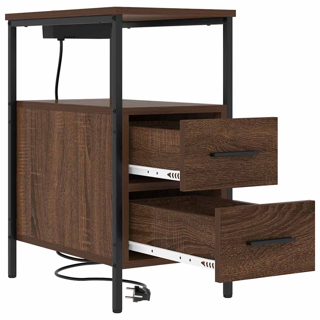 Nachtkastje Emilia - 2 stuks - met oplaadstation - Bruin eiken