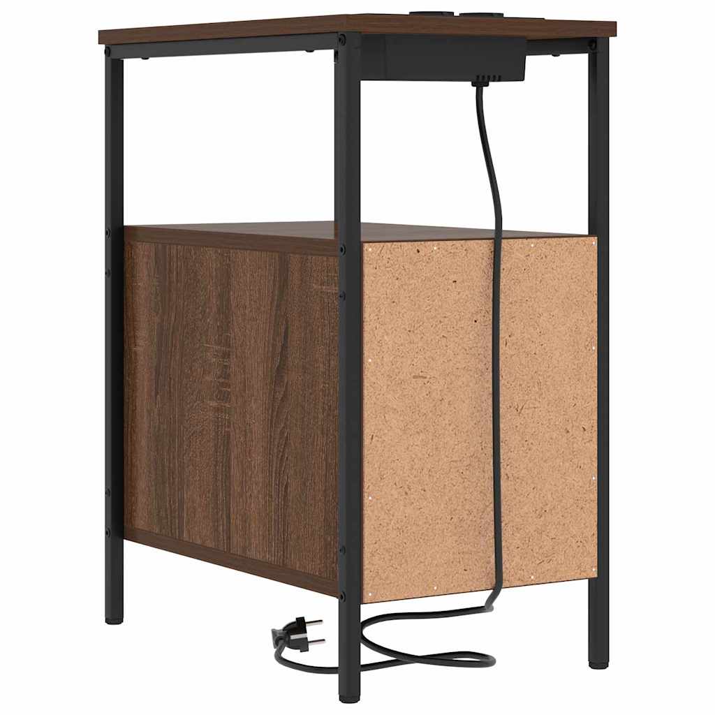 Nachtkastje Emilia - 2 stuks - met oplaadstation - Bruin eiken
