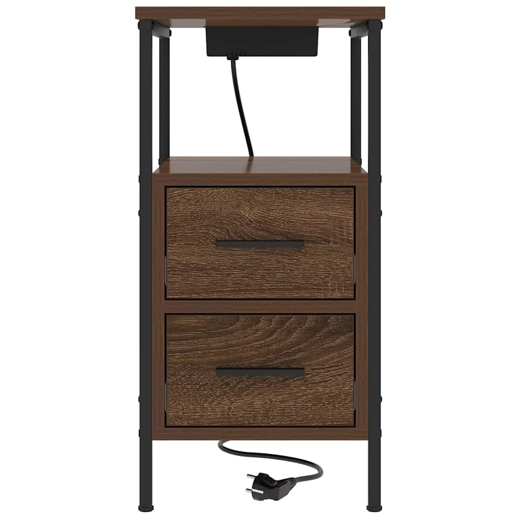 Nachtkastje Emilia - 2 stuks - met oplaadstation - Bruin eiken