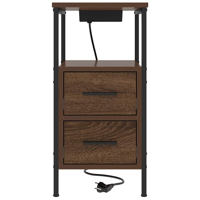 Nachtkastje Emilia - 2 stuks - met oplaadstation - Bruin eiken