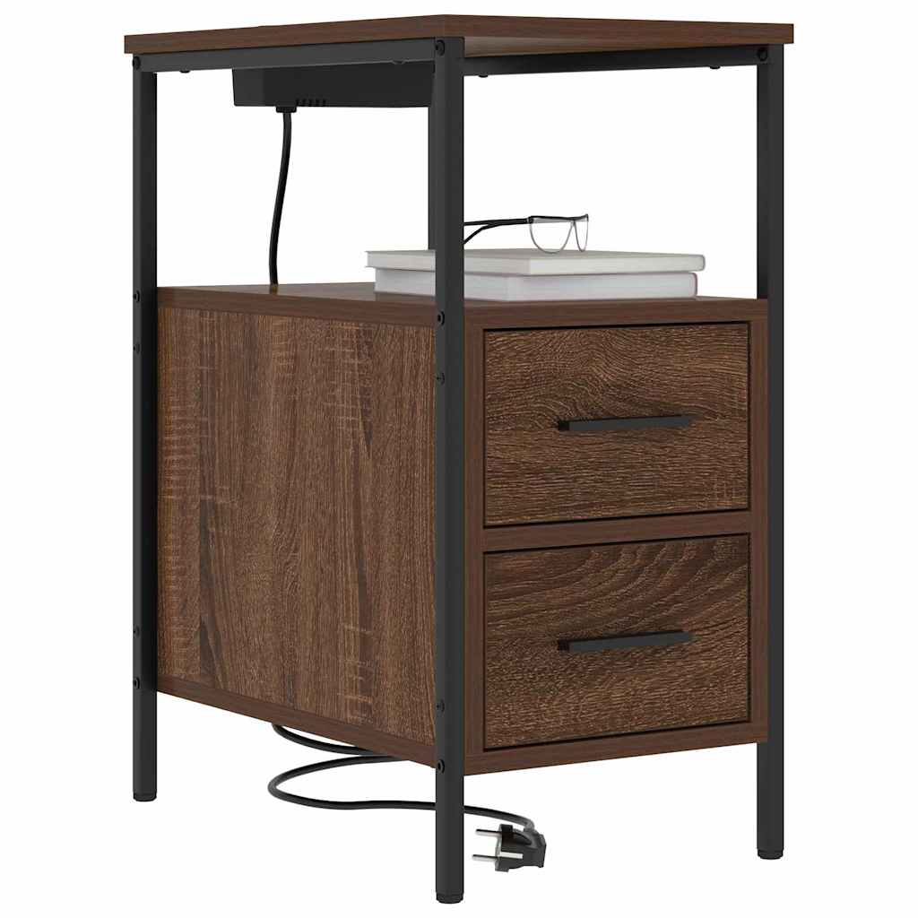 Nachtkastje Emilia - 2 stuks - met oplaadstation - Bruin eiken