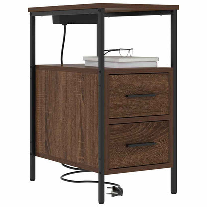 Nachtkastje Emilia - 2 stuks - met oplaadstation - Bruin eiken