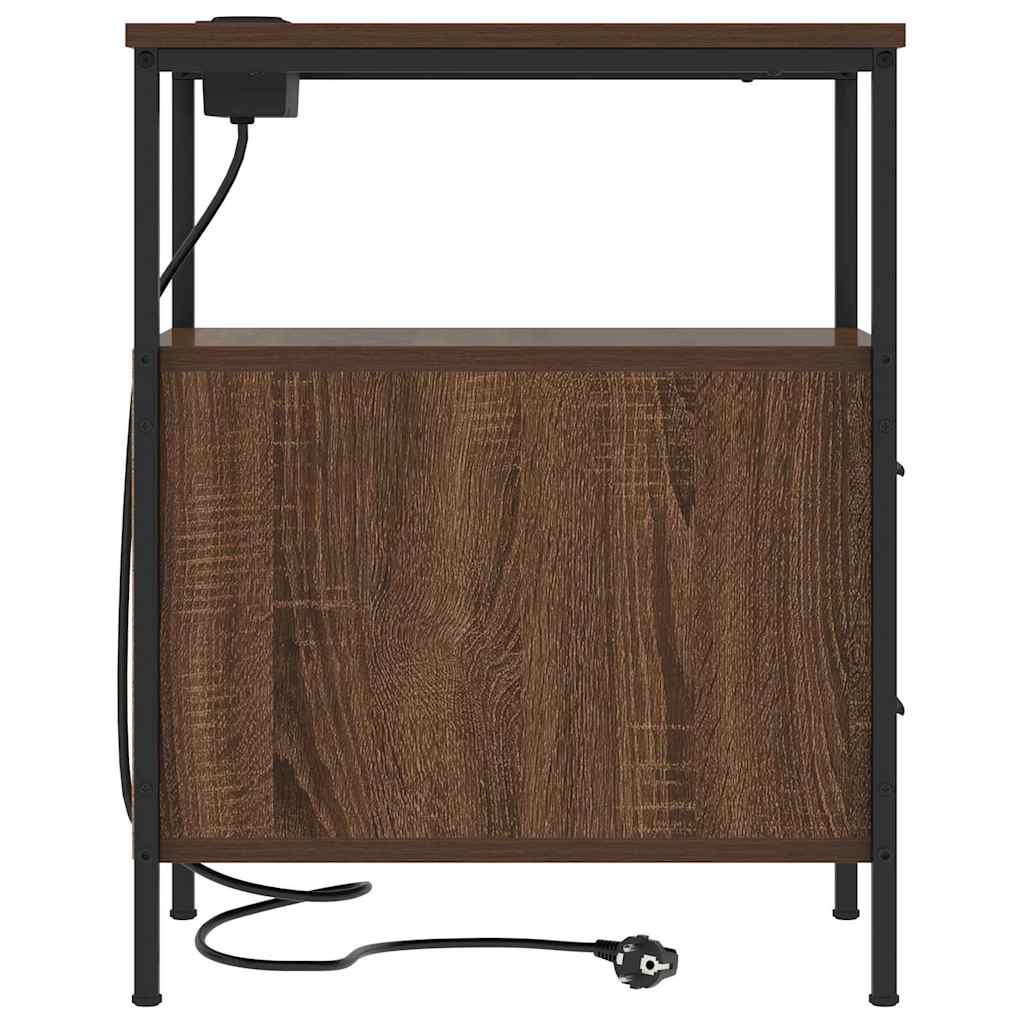 Nachtkastje Emilia - 2 stuks - met oplaadstation - Bruin eiken