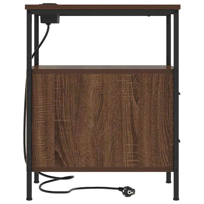 Nachtkastje Emilia - 2 stuks - met oplaadstation - Bruin eiken