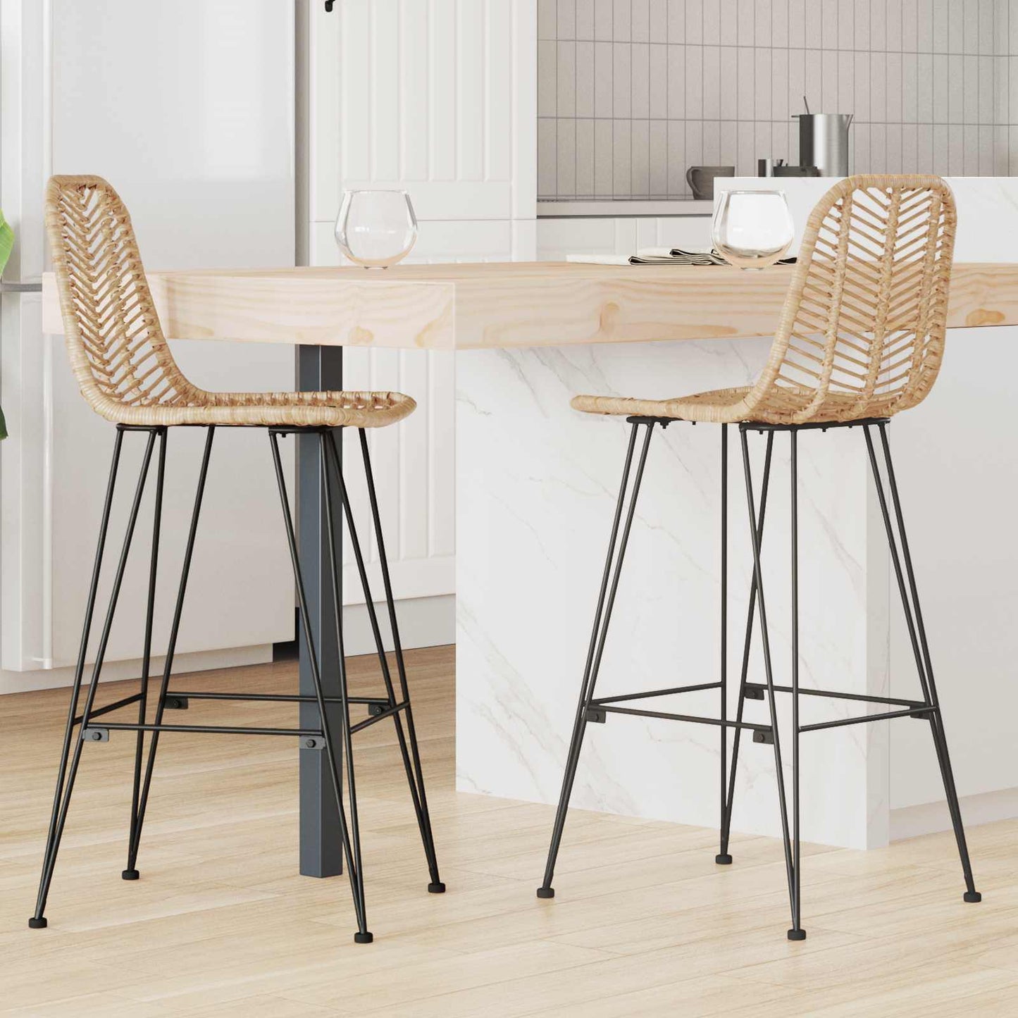 Barkruk 2 pcs 44 x 52 x 111 cm Riet en IJzer