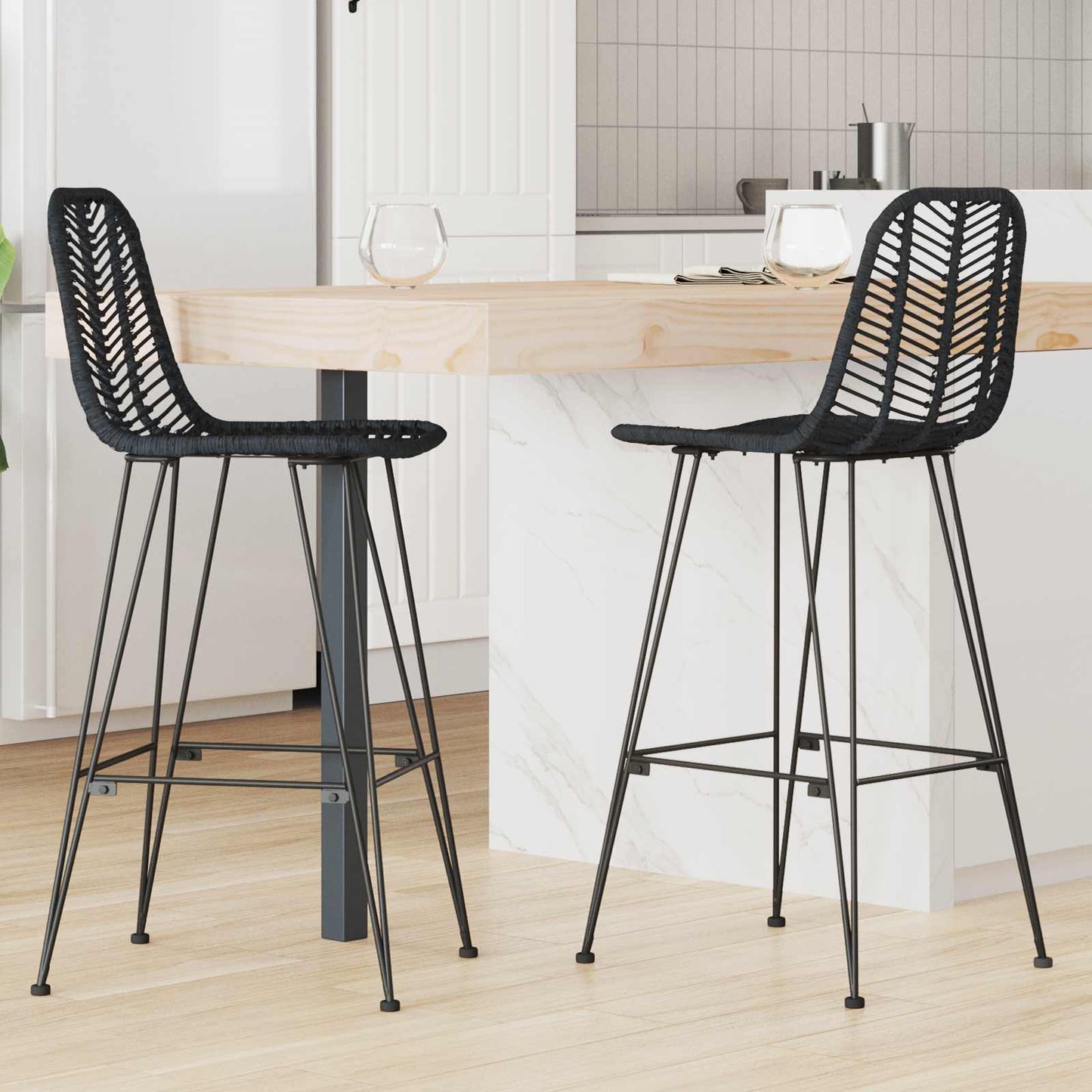 Barkruk 2 pcs 44 x 52 x 111 cm Riet en IJzer