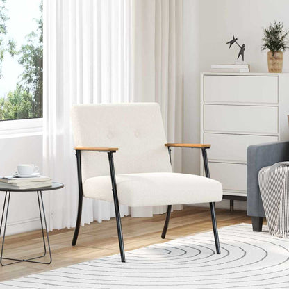 Fauteuil Crème Krullend Wol-achtig Stof