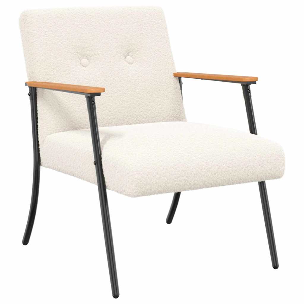 Fauteuil Crème Krullend Wol-achtig Stof