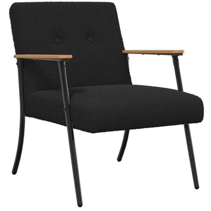 Fauteuil Zwart Krullend Wol-achtig Stof – extra afbeelding