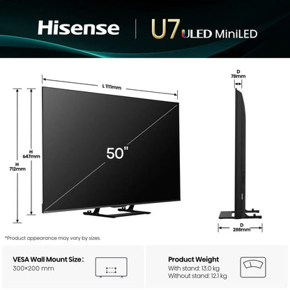 Hisense 50U7Q 50 Inch 4K MiniLED 144Hz TV