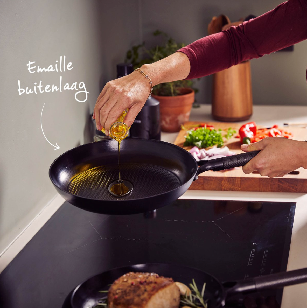 Brabantia Patron Koekenpan - Ø 28cm -Duurzame Pan met Luxe Design Handgreep - 100% PFAS Vrij - Keramische Antiaanbaklaag