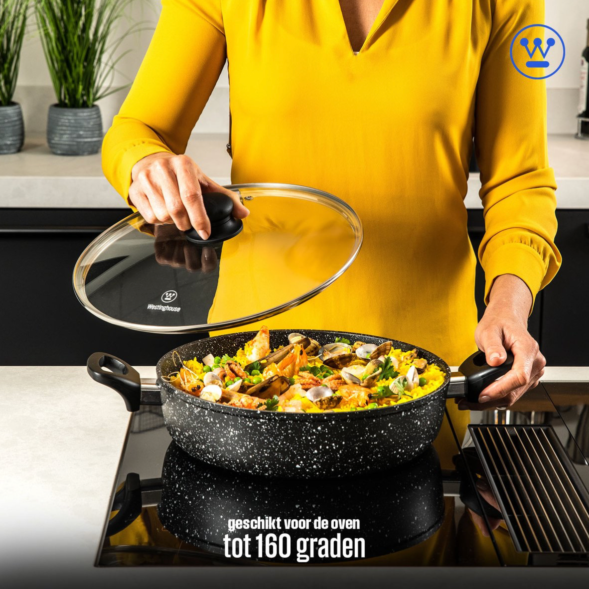 Westinghouse Hapjespan – Ø 32 cm – Inductie Pan – Inclusief Deksel – Black Marble