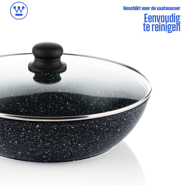 Westinghouse Wokpan Black Marble – Ø 30 cm – Inductie – Inclusief Deksel