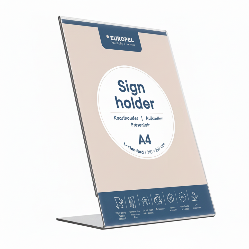 Kaarthouder Europel Staand L-standaard A4 Transparant | Retourdeal 30%