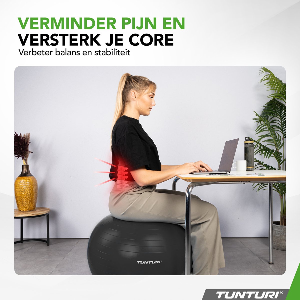 Tunturi Anti Burst Fitnessbal 65 cm Zwart | Retourdeal 40%