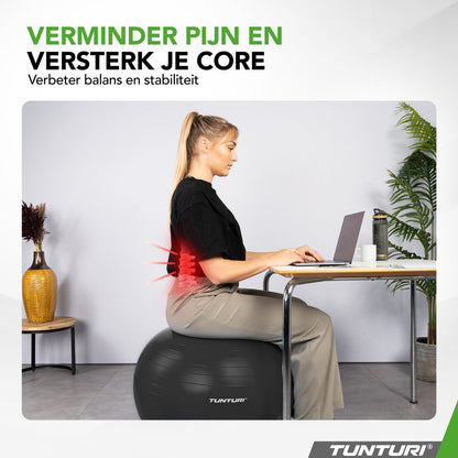 Tunturi Anti Burst Fitnessbal 65 cm Zwart | Retourdeal 40%