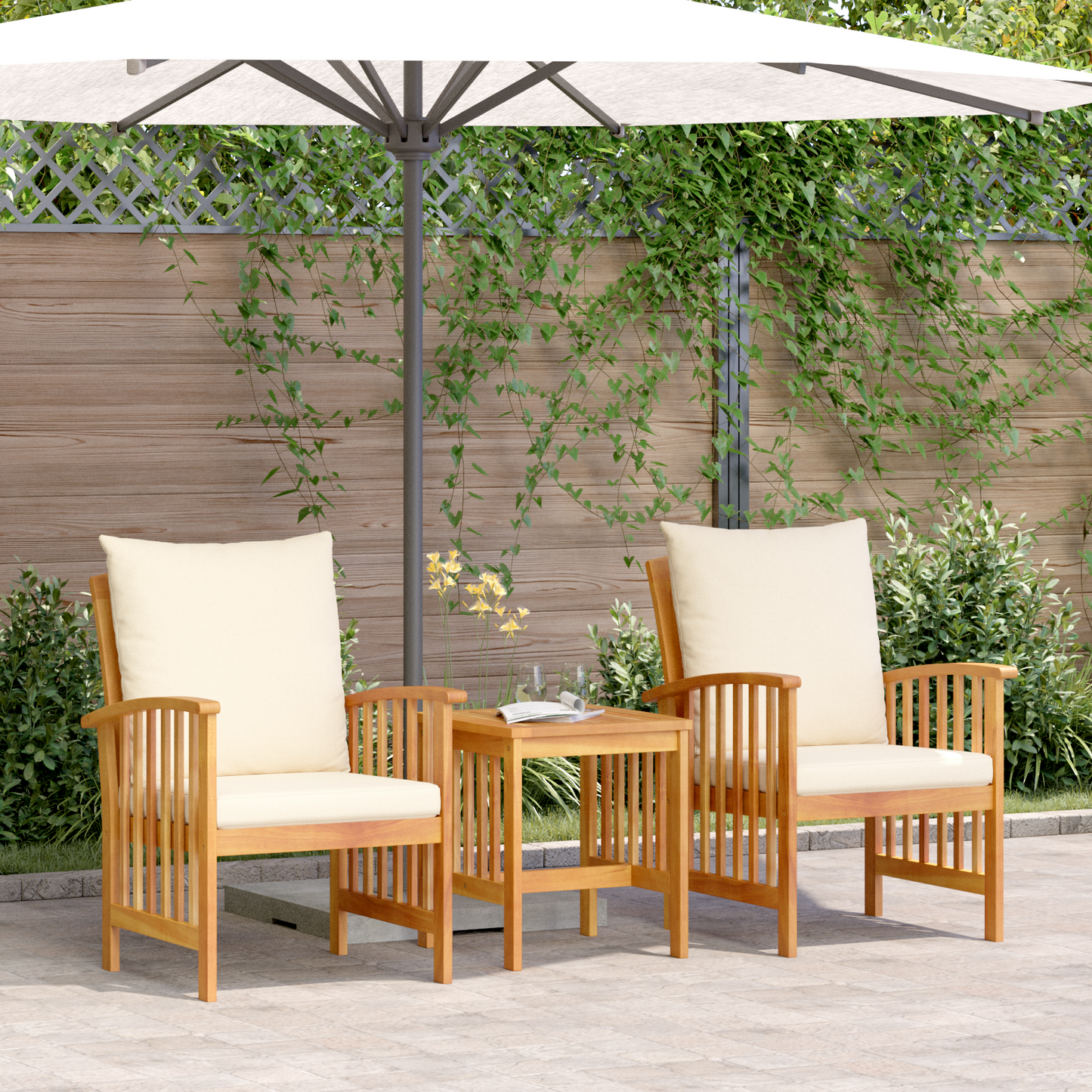 Tuinstoel Sybe - 3-delig - met kussens - massief Acaciahout - wit