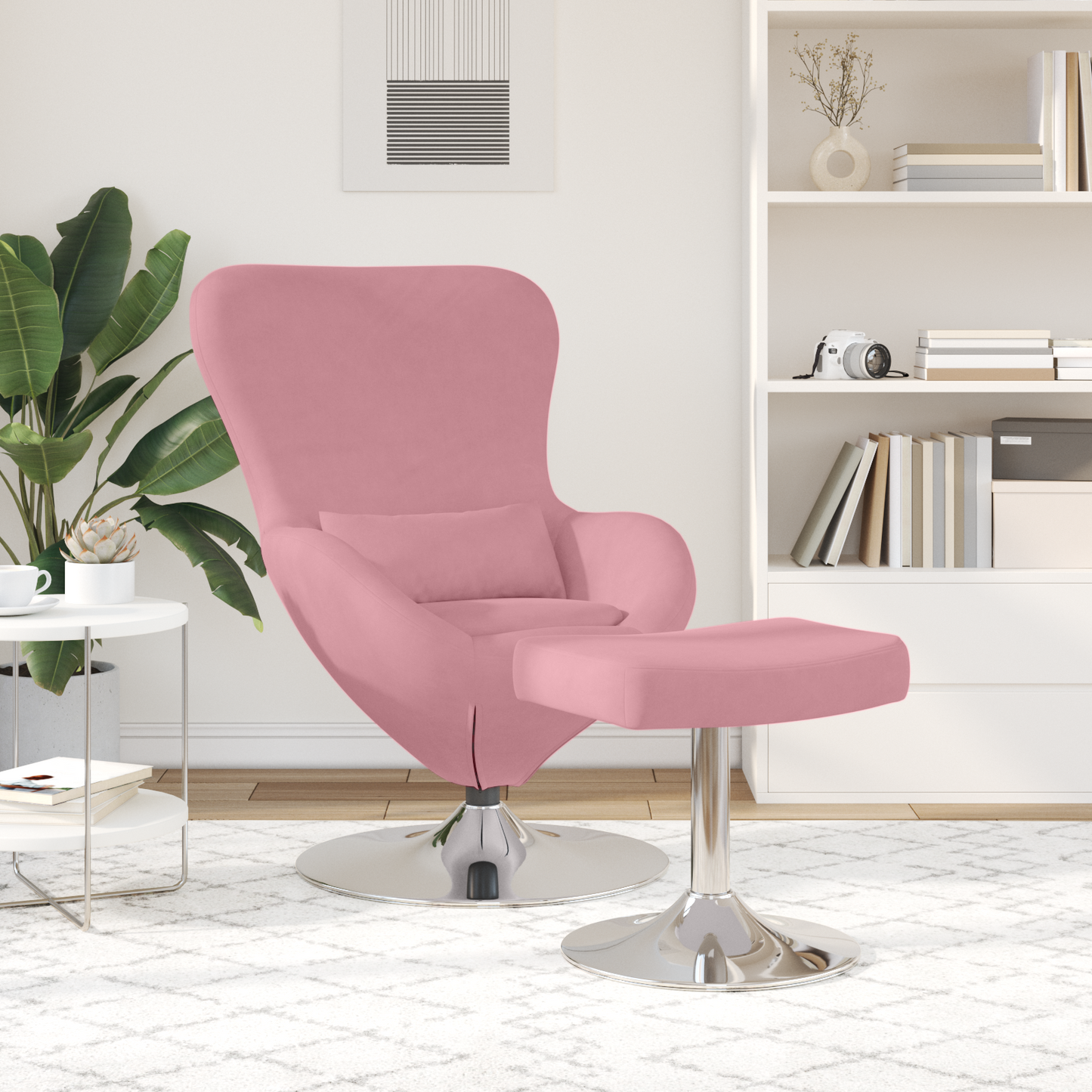 Fauteuil Bibi - fluweel - met voetsteun - roze
