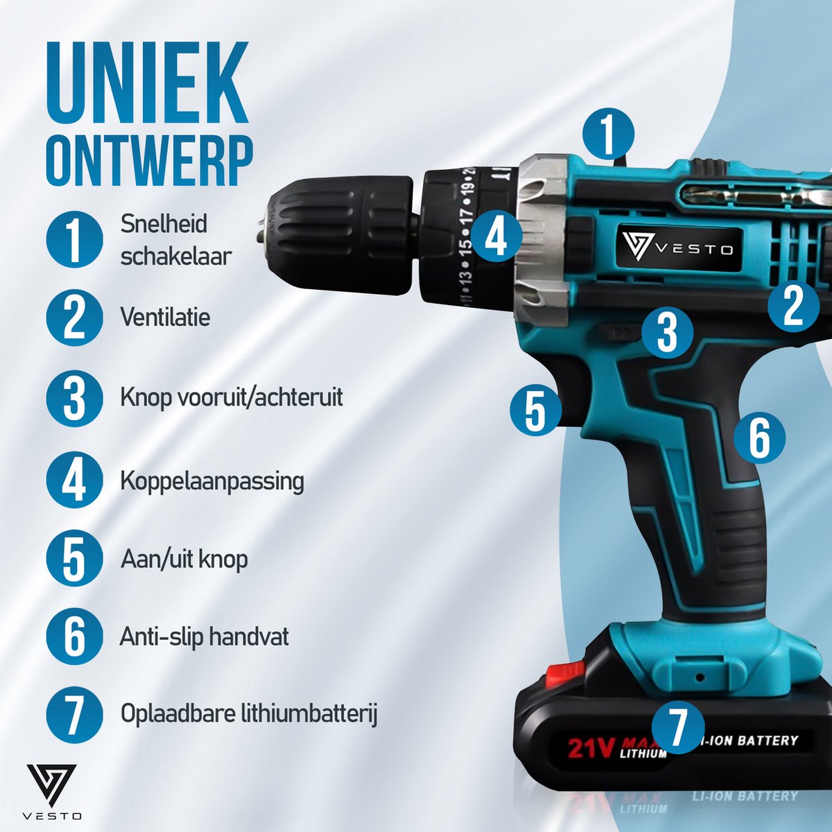 Vesto PowerDrive Accuboormachine incl. 2 Accu's
