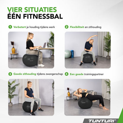 Tunturi Anti Burst Fitnessbal 65 cm Zwart | Retourdeal 40%